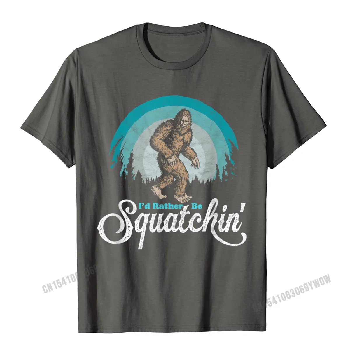 Men's T-shirts Casual Casual Tops Shirts Pure Cotton Round Collar Short Sleeve Custom Tops Shirt VALENTINE DAY Id Rather be Squatchin Vintage Funny Bigfoot 80s Sasquatch T-Shirt__125 carbon