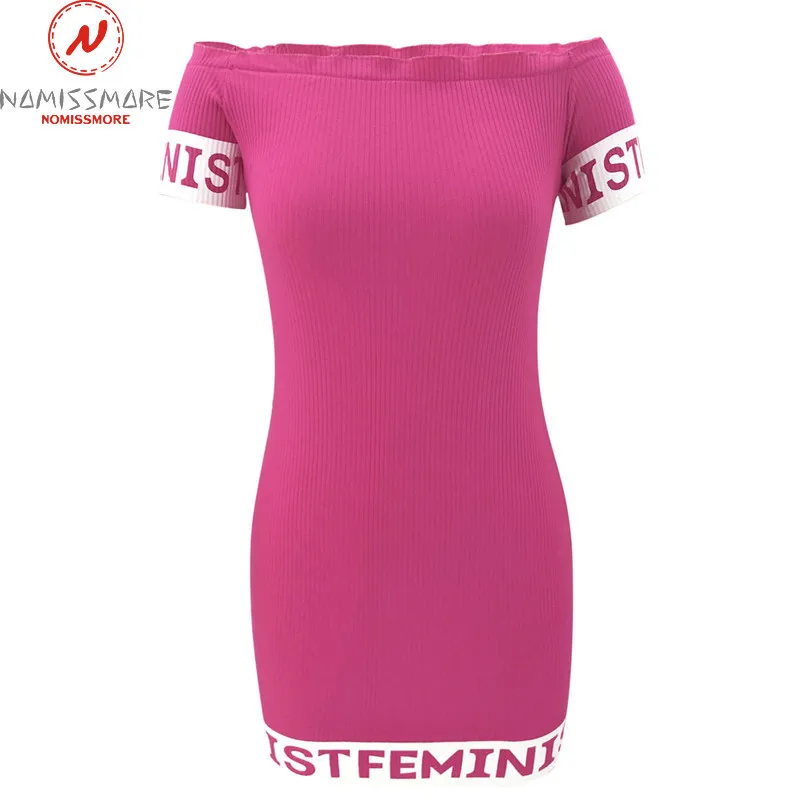Women Mini Dress Patchwork Design Off Shoulder Slash Neck Short Sleeveless Letter Print Bodycon Dress Office Lady Slim Dress