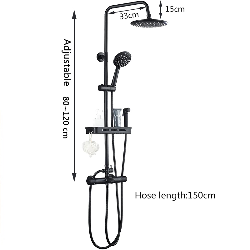 Матовый черный набор для ванной комнаты настенный термостатический смеситель для душа с дождевой насадкой 4 функции с полкой душ сантехнические краны