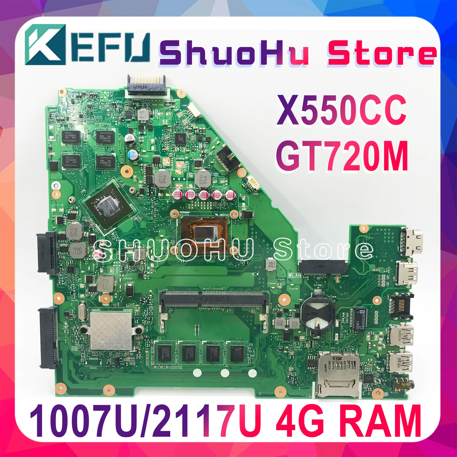 KEFU X550CC для ASUS X550CA R510C Y581C X550C X550CL материнская плата ноутбука 1007U/2117U CPU 4G
