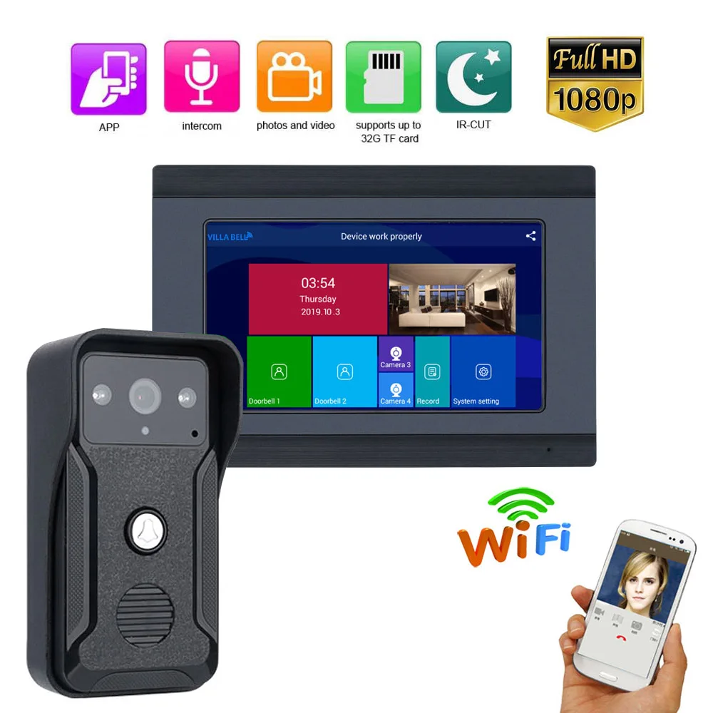 Wireless/Wired Wifi IP Video Door Phone Doorbell Intercom Entry System 2 Monitors 7inch Aluminum Alloy Wired Camera Wireless/Wired Wifi IP Video Door Phone Doorbell Intercom Entry System 2 Monitors 7inch Aluminum Alloy Wired Camera
