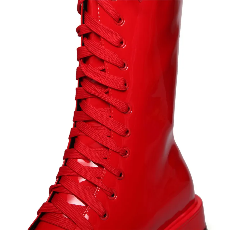 MORAZORA/ г. Обувь из натуральной кожи наивысшего качества женские ботинки до середины икры ботинки на платформе на низком каблуке со шнуровкой и молнией женские мотоциклетные ботинки