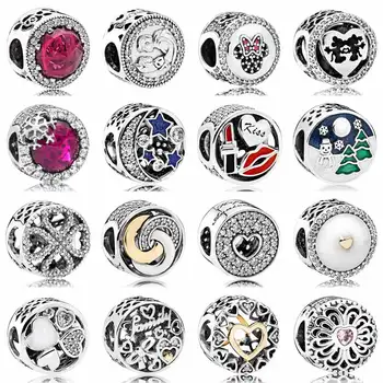 

Dazzling Minnie & Mickey Snowflake button Belle's Radiant Rose Beads 925 Sterling Silver Charm Fit Pandora Bracelet Diy Jewelry