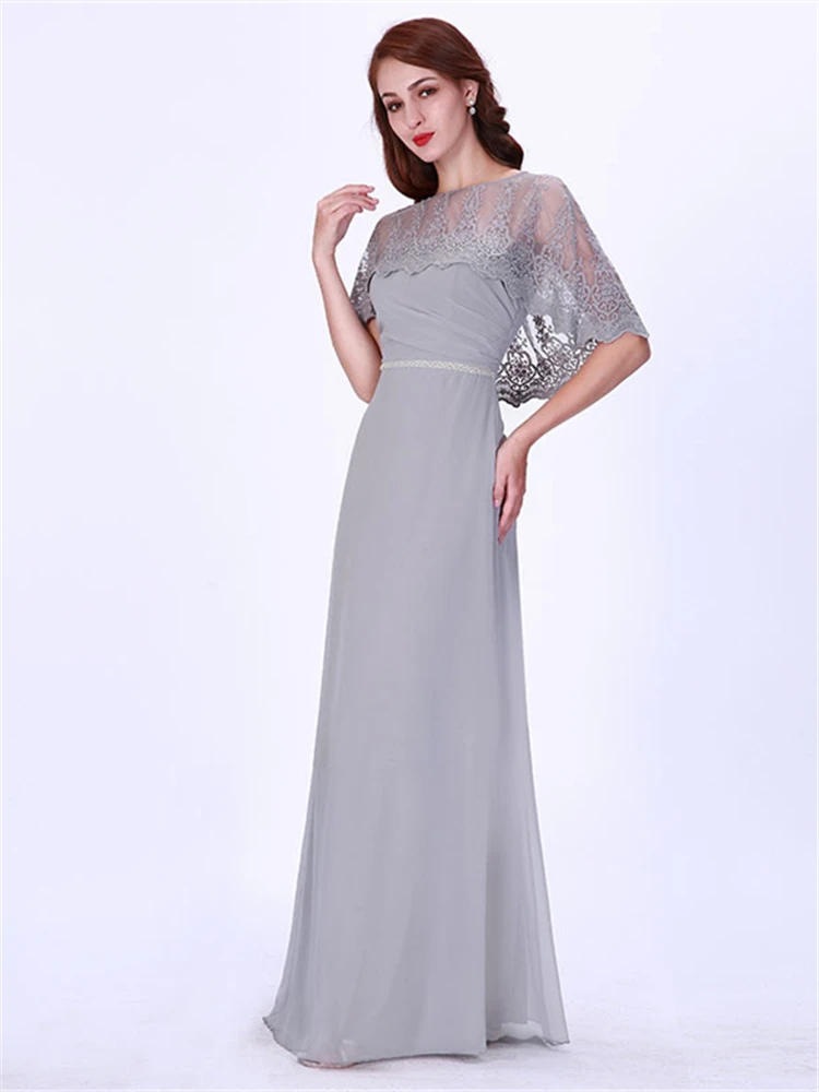 It's Yiya элегантное вечернее платье с круглым вырезом De Soiree Длинные Большие размеры женские вечерние платья с коротким рукавом Серые Вечерние платья C470