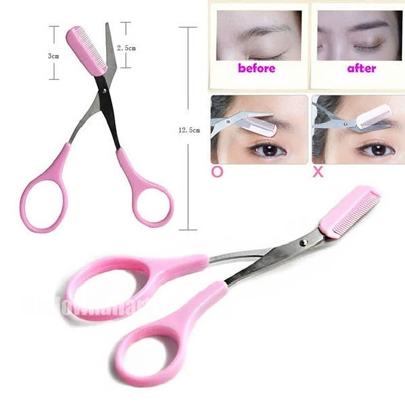 

Eyebrow Trimmer Scissors With Comb Hair Removal Shears Comb Grooming Cosmetic Eyebrow Hair Trim Tool Makeup Accessories Hot