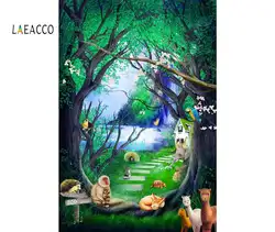 Laeacco сказочный лес животные цветы горы ребенок портрет Весна живописные Фото фоны фотосессия фотография фоны