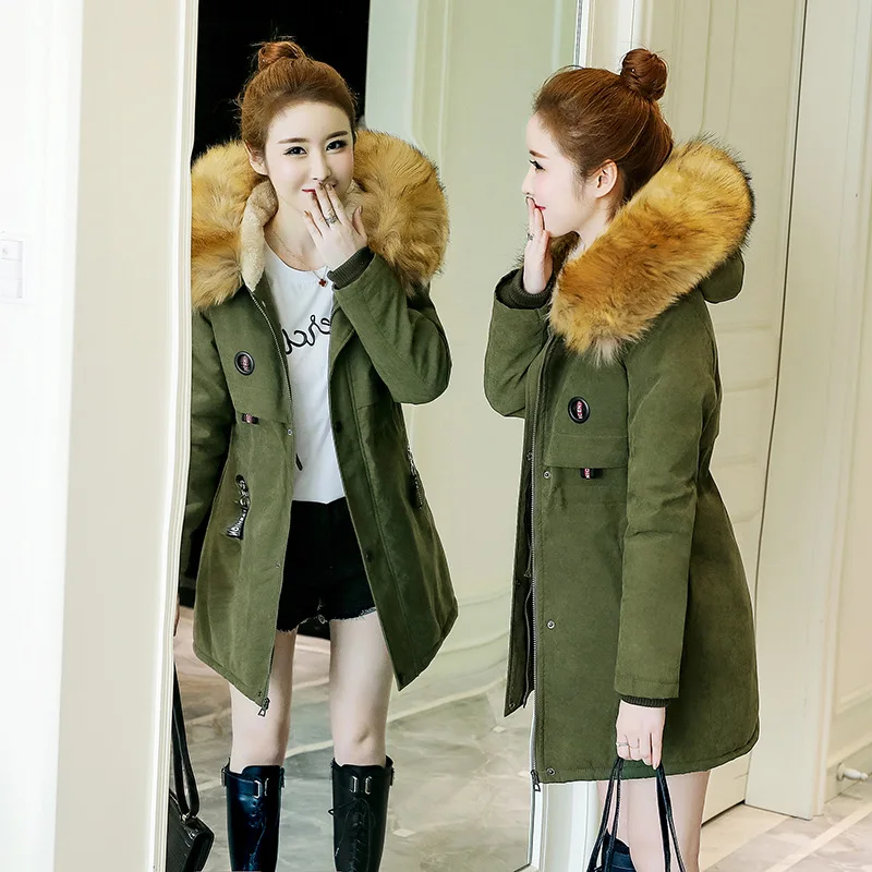

2018 Winter New Style Korean-style Waist Hugging Slimming Cotton Overcoat Women's Mid-length Brushed And Thick