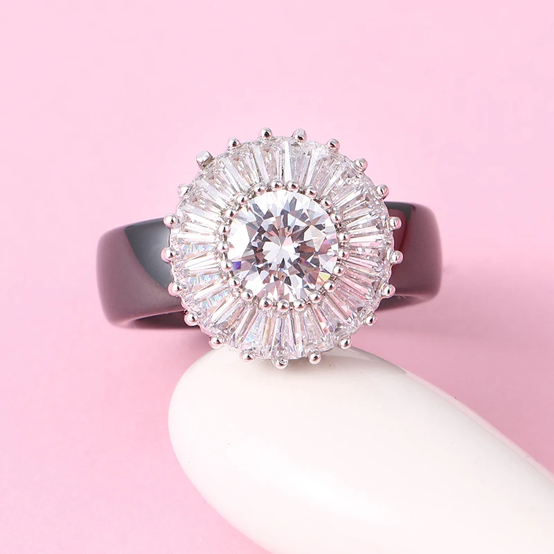 Роскошные кольца для женщин 6 мм черное белое керамическое кольцо для женщин индийский камень кристалл комфортные Свадебные Кольца обручальные брендовые ювелирные изделия
