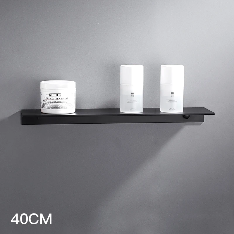 40cm-Nailless glue-B Черная настенная полка для ванной комнаты в скандинавском стиле, алюминиевая черная полка для ванной комнаты, квадратная полка для душа, угловая полка для хранения, клей - Цвет: 40cm-Nailless glue-B