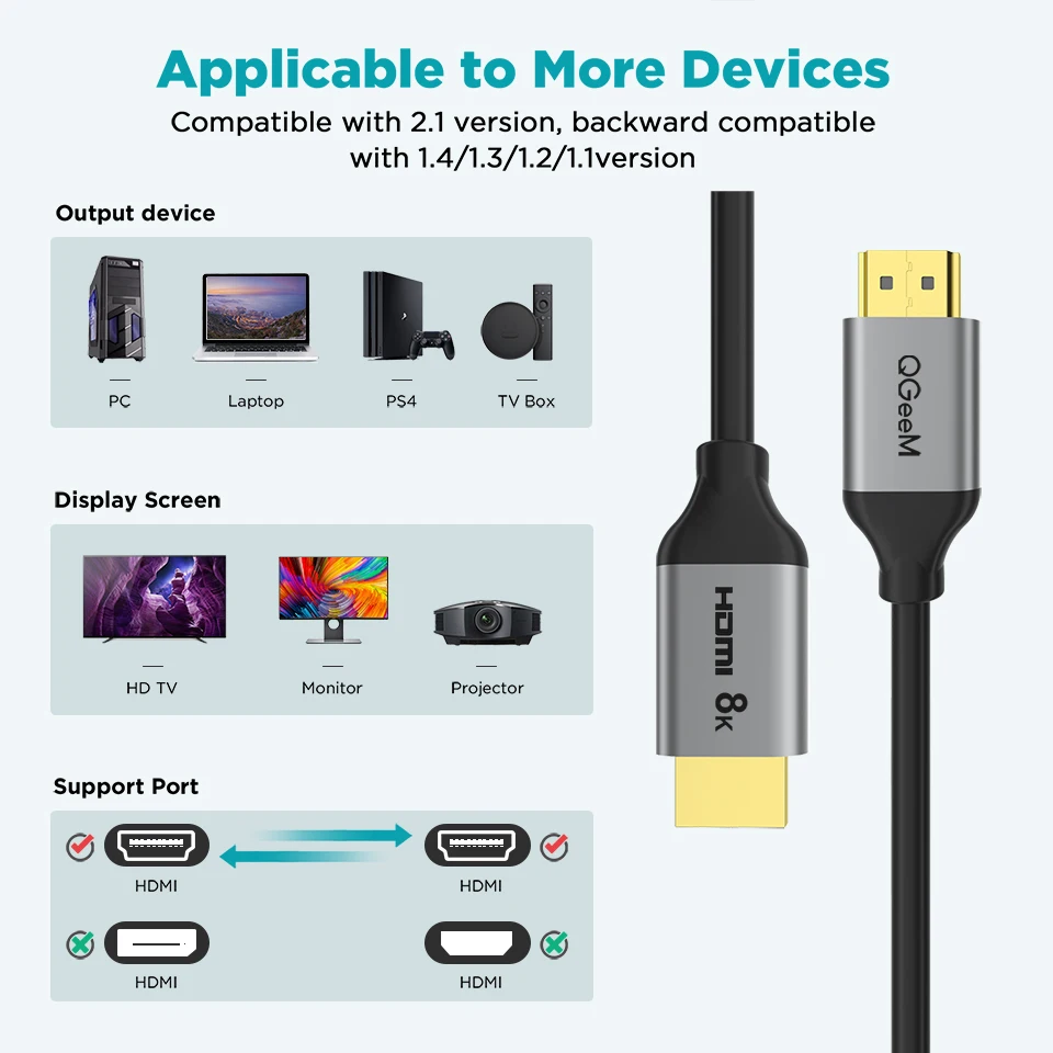HDMI Cable 8K HDMI 2.1 Compatible Wire For Xiaomi Xbox Serries PS5 4 Chromebook Laptops 120Hz Splitter Digital Cable