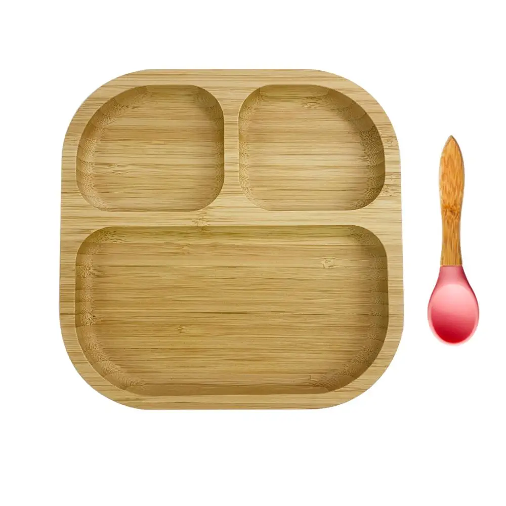 Хорошее качество, есть вилка, детская миска на присоске и набор ложек, на присоске, миска для кормления, натуральный бамбук - Цвет: Pink Plate andSpoon