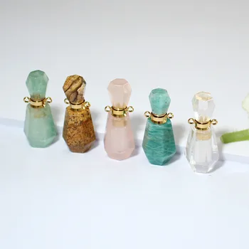 

New Amazonite Crystal Quartz Essential Oil Diffuser Pendant Natural Green Fluorite Perfume Bottle Connector for Necklace HD001