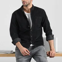 Рубашка с длинным рукавом, мужская повседневная хлопковая блузка, модная мужская Осенняя Повседневная однотонная Вельветовая рубашка с карманами, рубашка с длинными рукавами, топ, блуза#3