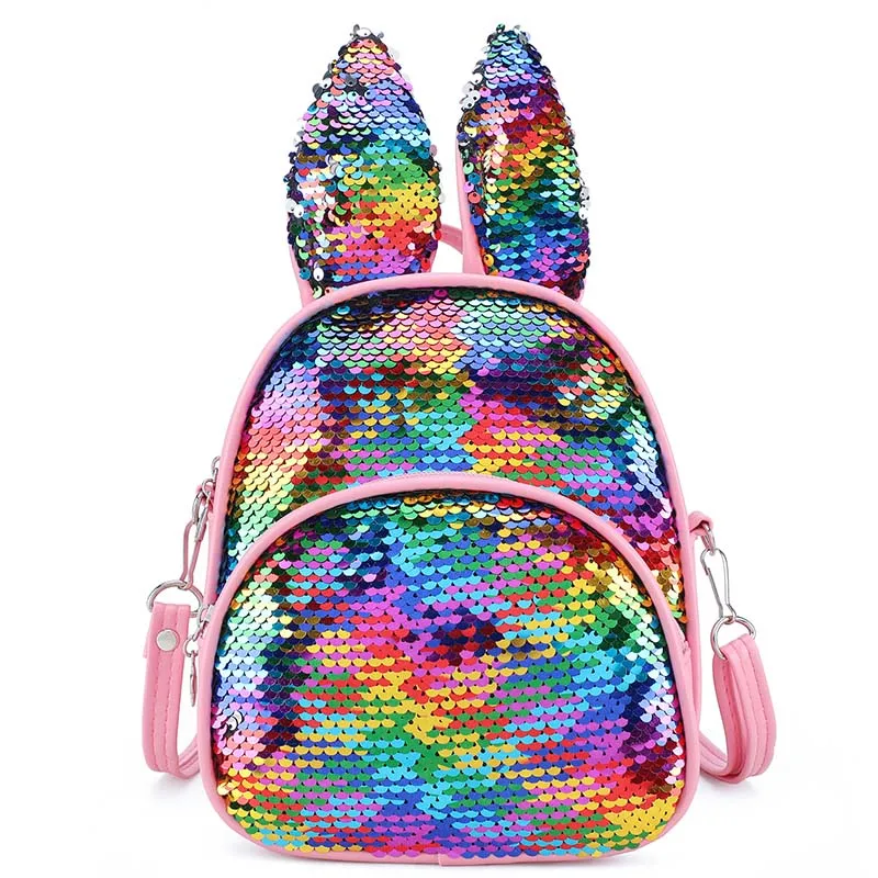 Блестящий рюкзак для девочек и мальчиков с заячьими ушками рюкзаки с пайетками школьная сумка подростковый рюкзак детский сад дорожные сумки - Цвет: Многоцветный