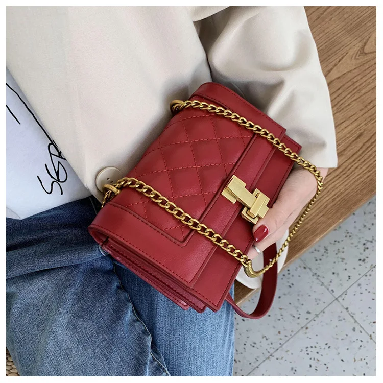 

2020 Spring New Style Rhombus Stereo Square Sling Bag Heavy Metal Cross Lock Shoulder WOMEN'S Bag