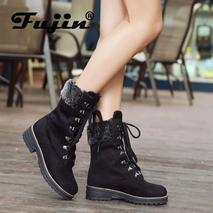 

Fujin 2019 Winter Warm Snow Boots Low Heel Square Root Wool Frosted Boots Large Size Boots High Top Winter Women Snow Boots