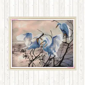 

Three Egrets Chinese Cross Stitch Kits DIY Handmade Needlework DMC Thread Embroidery14ct 11ct Printed Canvas Patterns Crafts