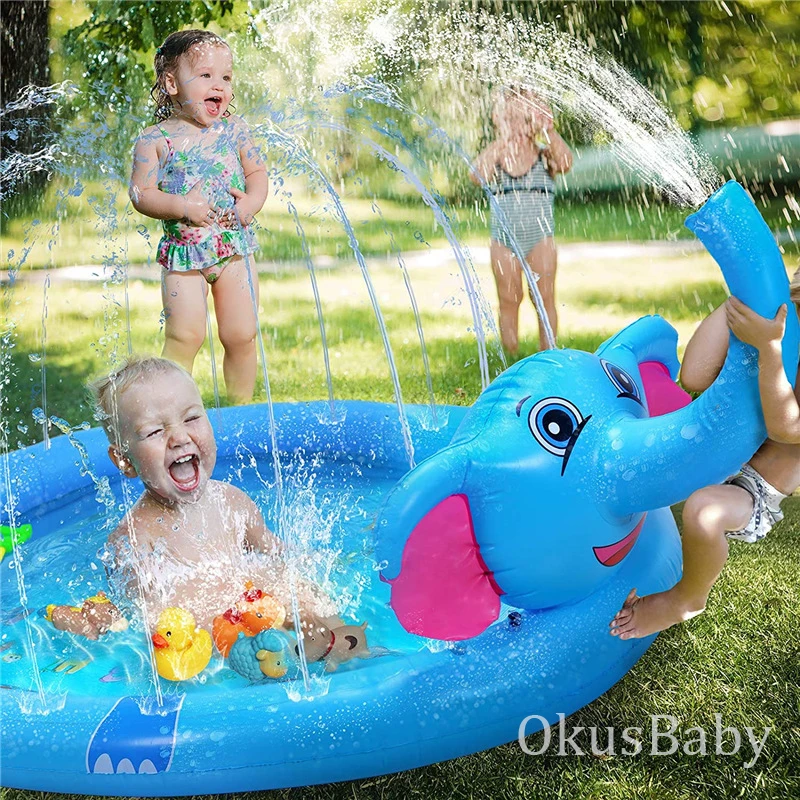 Inflatable Blue Elephant Sprinkler Pool Water Fountain Outdoor Giraffe Play Water Spray Toy Grass Garden Floor Mat