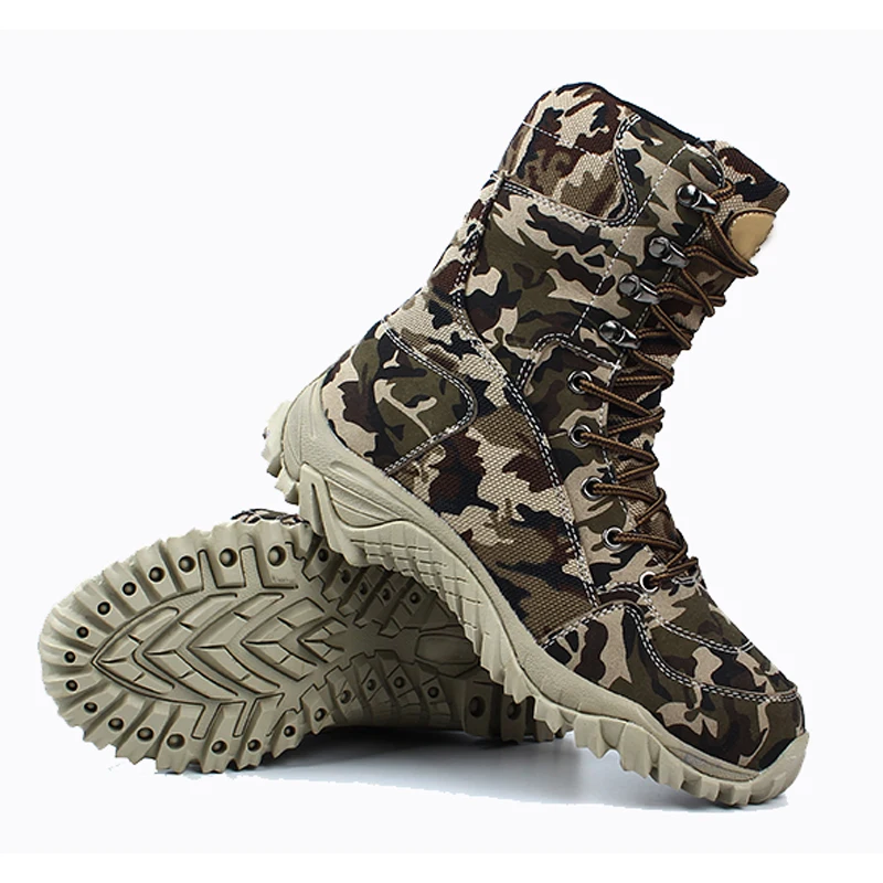 2019 Men Military Tactical Boots Winter Breathable Leather Camouflage Lace Up Boots High Combat Ank