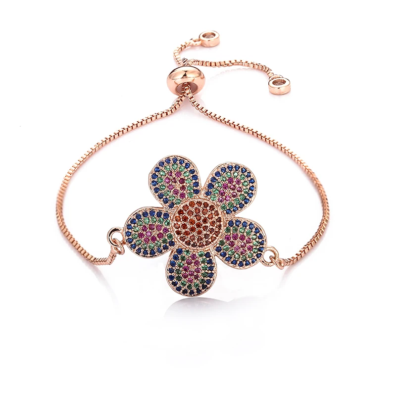 Модный женский Радужный цветочный ювелирный золотой cz Красочный браслет с цирконом регулируемый браслет-цепочка для женщин