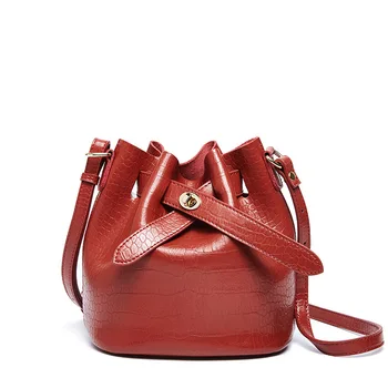 

New Retro Solid 3 Colors Leather Handbags Split Cowhide Women Handbags Fashion Portable Shoulder Messenger Bags Crocodile Bucket