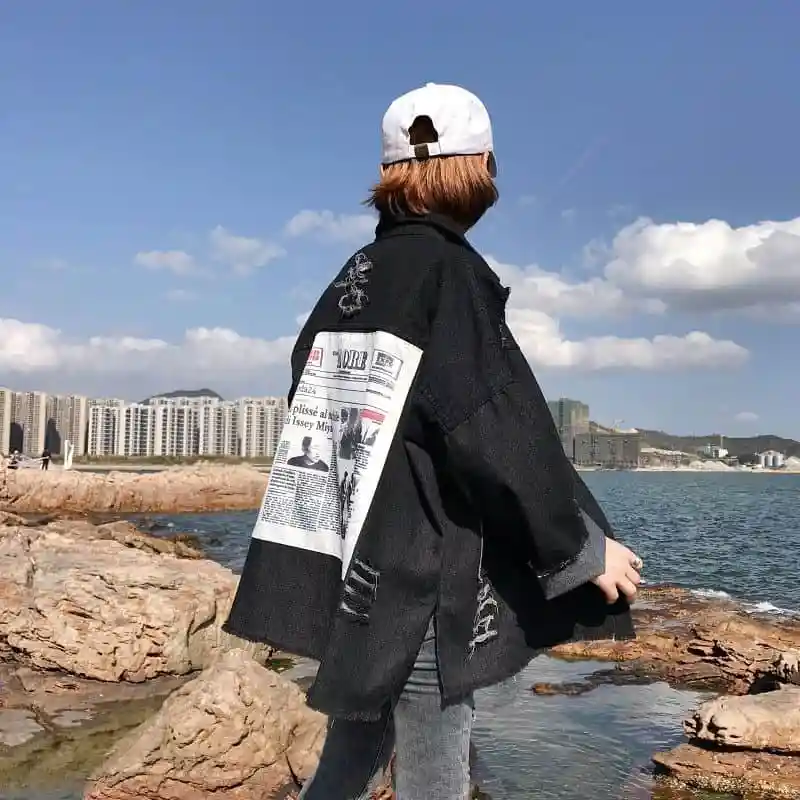 NiceMix весеннее джинсовое пальто женское с длинным рукавом размера плюс джинсы с принтом куртка с дырками стиль бойфренда уличная куртка пальто