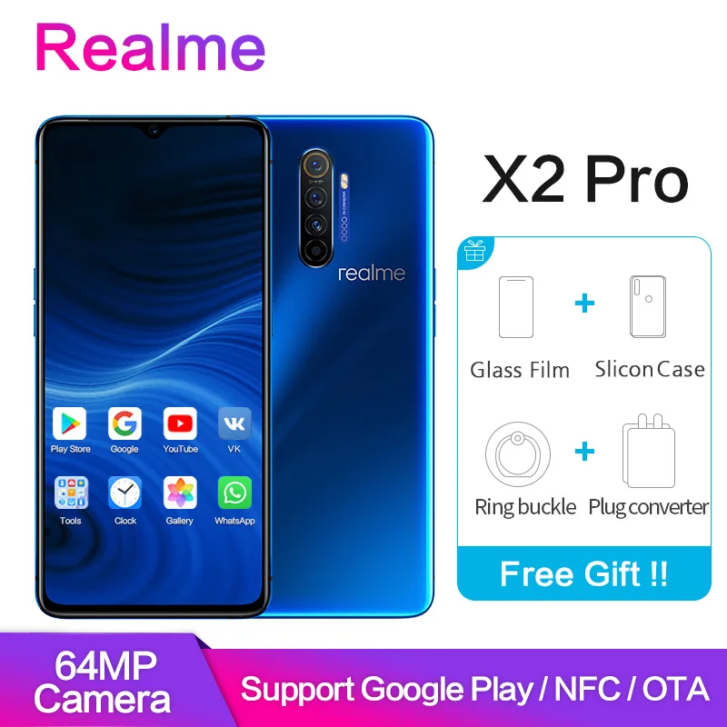 Realme X2 Pro Поддержка Google Play NFC глобальная ПЗУ 20x Zoom 8 Гб 128 ГБ Snapdragon 855 50 Вт VOOC 4000 мАч 64MP 5