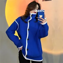 

CGC 2022 Fashion Cardigan Women Sweater Autumn Winter Turtleneck Single Breasted Knitted Women Coat Long Sleeve Warm Top Female