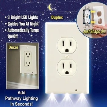 

Sensor Night Light Wall Socket Light Induction Panel Lamp Corridor Switch Light Angel Outlet Duplex Plate Cover 120V Nightlight