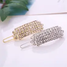 Crystal Hair Clip Women Elegant Korean Design Snap Barrette Stick Metal Alloy Hairpin Hair Styling Accessories