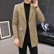 Зимний модный мужской однотонный Длинный плащ/Мужское повседневное приталенное длинное пальто большого размера плюс хлопковое теплое шерстяное пальто