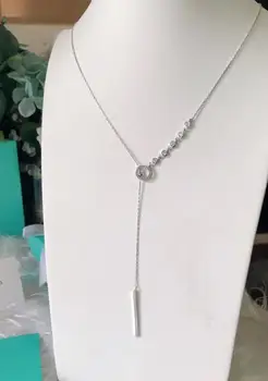 

TSHOU311 New Circle Strip Long Chain Multi-layer Pendant Necklaces For Women Trend Sweater Chain Choker 925 Sterling Silver