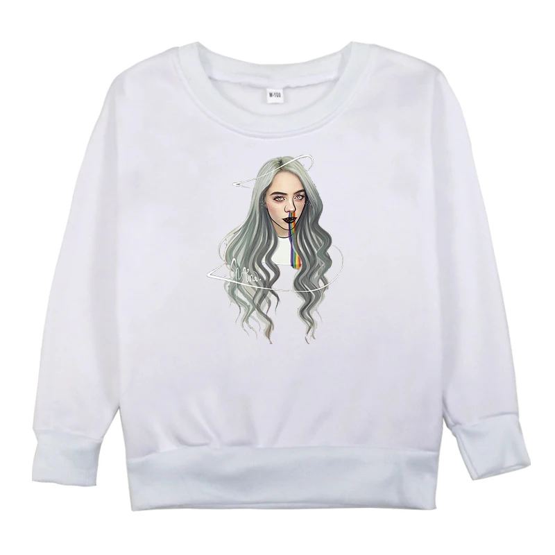 Billie Eilish Горячая с принтом; Детский комплект Свитер для девочек хлопчатобумажная Осенняя детская одежда, толстовки с капюшоном, костюм для мальчиков из хлопкового флиса для Teenangers