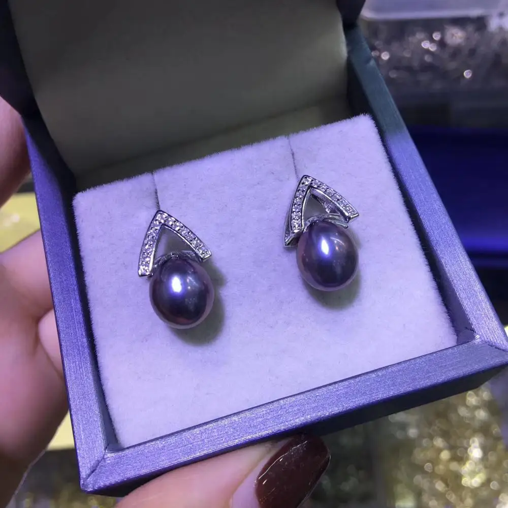 silver-black pearl YIKALAISI, 925 пробы, серебряные ювелирные изделия, жемчужные серьги,, ювелирные изделия из натурального жемчуга, 8-9 мм, серьги-гвоздики для женщин - Цвет камня: silver-black pearl