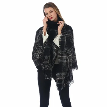 

2019 fashion new ladies cloak shawl autumn and winter dual-use thick plaid poncho scarf shawl