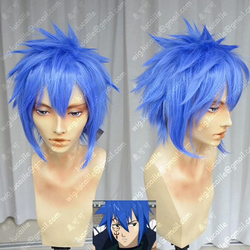 

Anime Fairy Tail Jellal Fernandes Cosplay Wig Blue Heat Resistant Synthetic Hair Wig + Wig Cap
