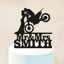 Пользовательские мотоцикл пара свадебный торт Топпер Персонализированные фамилия мотоцикл свадебный торт Топпер акриловые серьги торт Топпер