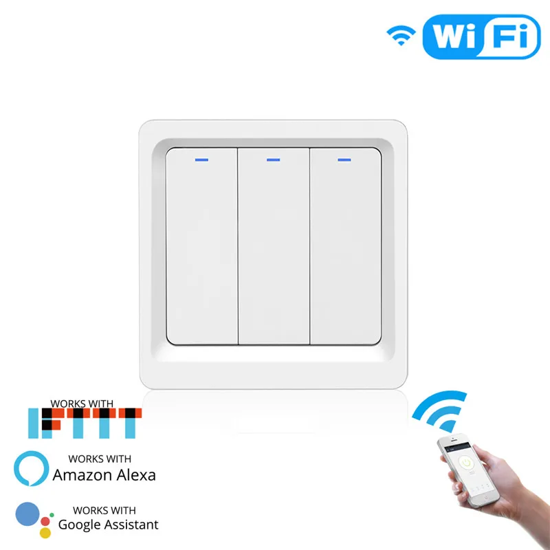 WiFi умный светильник, кнопочный переключатель Smart Life/Tuya APP, пульт дистанционного управления, работает с Alexa Google Home для голосового управления - Комплект: 3 Gang