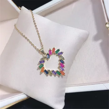 

10pcs/lot Wholesale Good Plating Hollow Heart Rainbow Pendant Necklace Fashion Jewelry for Girl