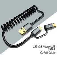 Cable en espiral de resorte 2 en 1, Cable de carga rápida Usb C, Micro Usb, 50cm, 100cm, cargador de coche para Oneplus 7 Pro OPPO R17 Find X