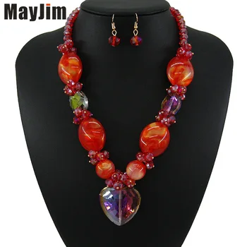 

Mayjim Statement Vintage Big Choker crystal Necklace Women Natural pattern red Love Necklaces Pendants bead Chain Fashion