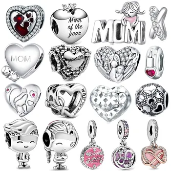 

fit Pandora Bracelet Silver 925 Original CZ Mom Daughter Son Heart Beads Infinite Love Gift Charms Mother's Day Jewelry Making