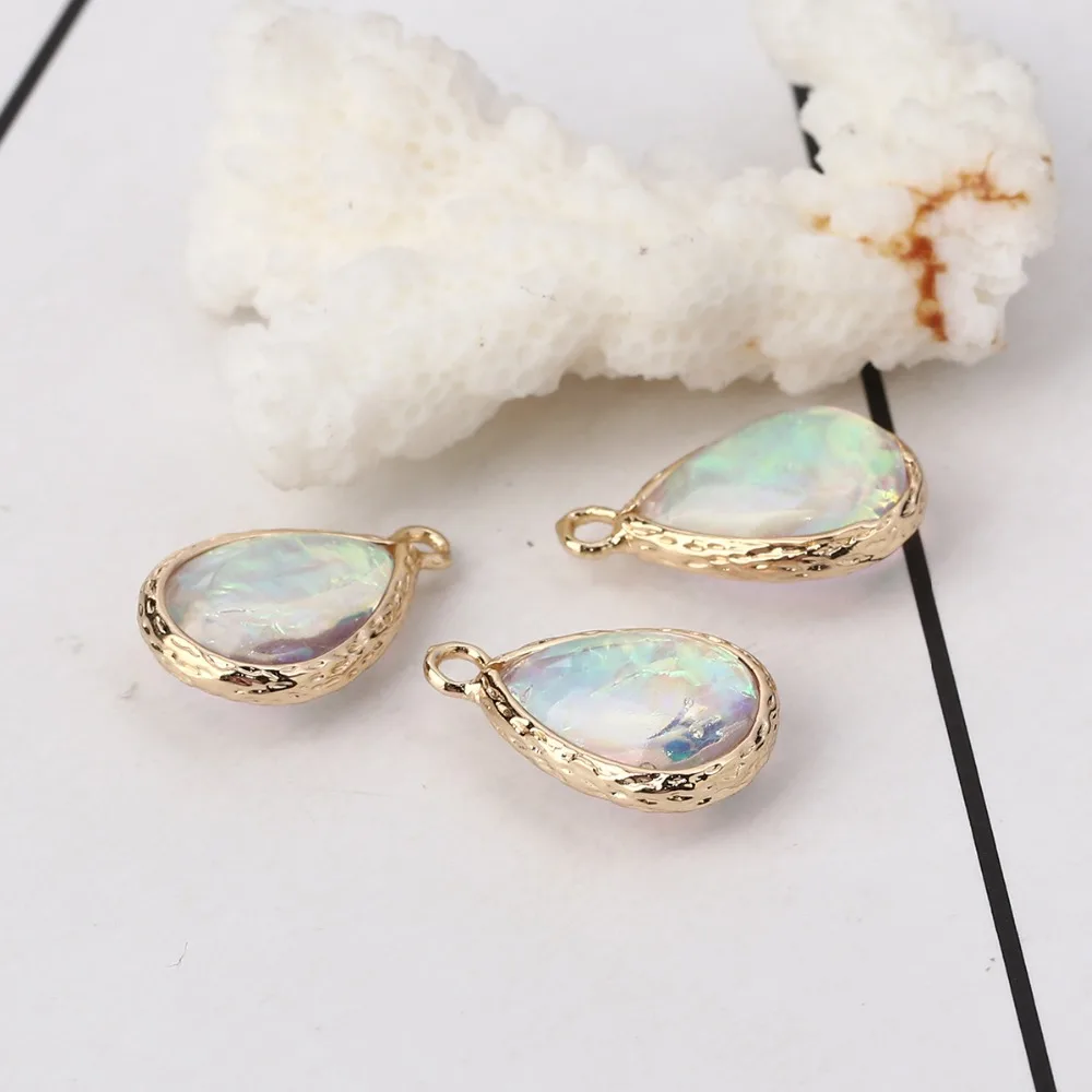 DoreenBeads модные медные и смолы AB цвета радуги Aurora Borealis DIY подвесной светильник Овальный Золотой Французский Серый 19 мм x 12 мм, 5 шт