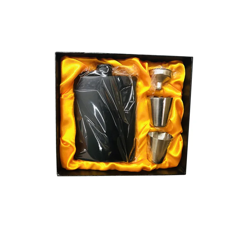 set no logo Новинка, мини 8 унций, полностью черная краска, для виски, кувшин, лазер, 304, нержавеющая сталь, спиртовая воронка, колба, черная, Подарочная коробка, набор, LPPUNK - Цвет: set no logo