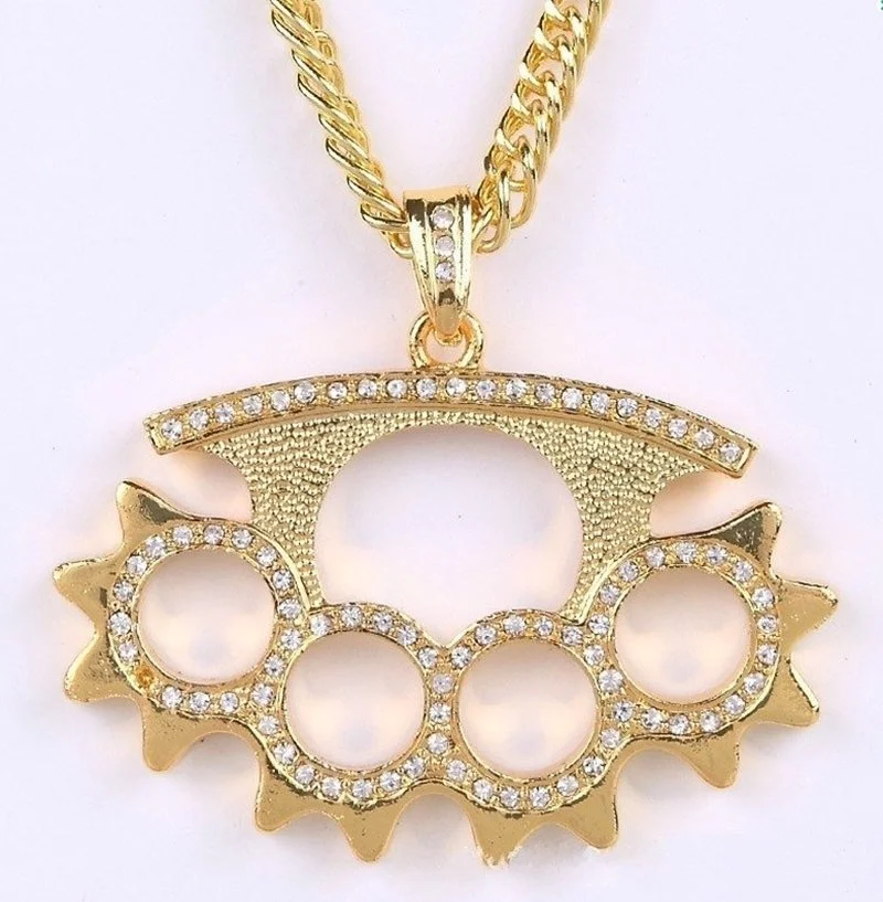 Personality Creative Fashion Inlaid Zircon Knuckle Pendant Necklace For Men Street Fighting Jewelry Accessories