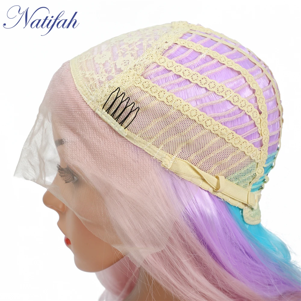 Фиолетовый парик Natifah, длинные прямые синтетические парики на кружеве, 24 дюйма, плотность 150%, фиолетовый, синий, смешанные парики для косплея, часть для женщин