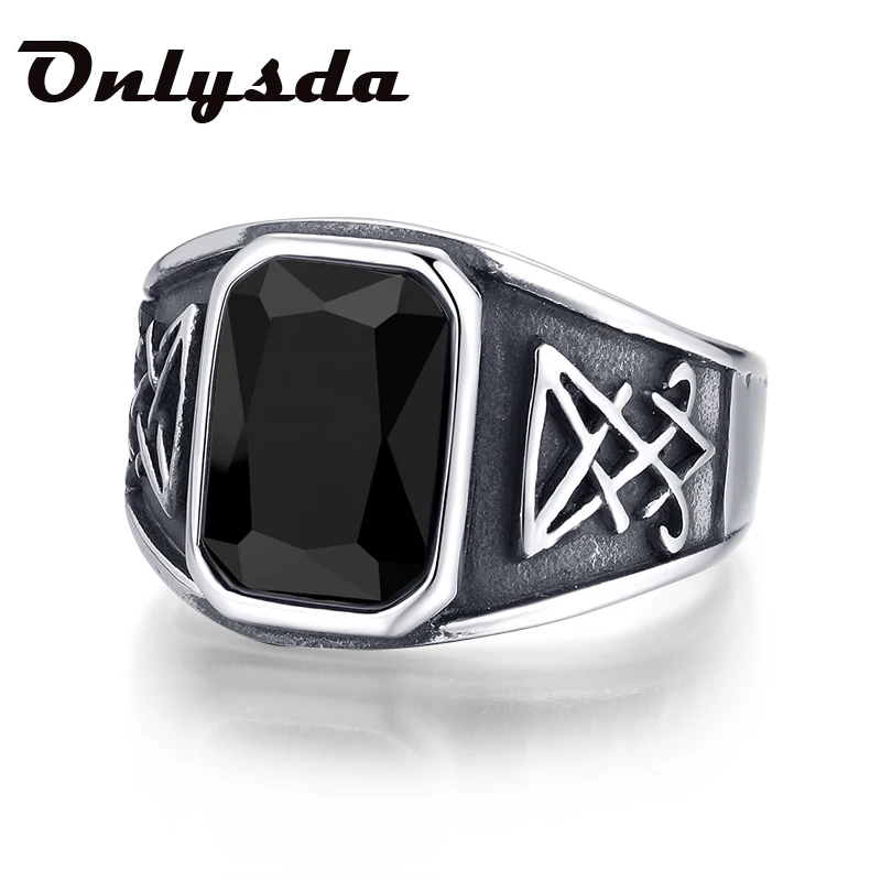 Vintage Stone Ring With Lucifer Satan Signet Men's Gothic style Amulet Witchcraft Wicca Casual Jewelry Wedding Gift