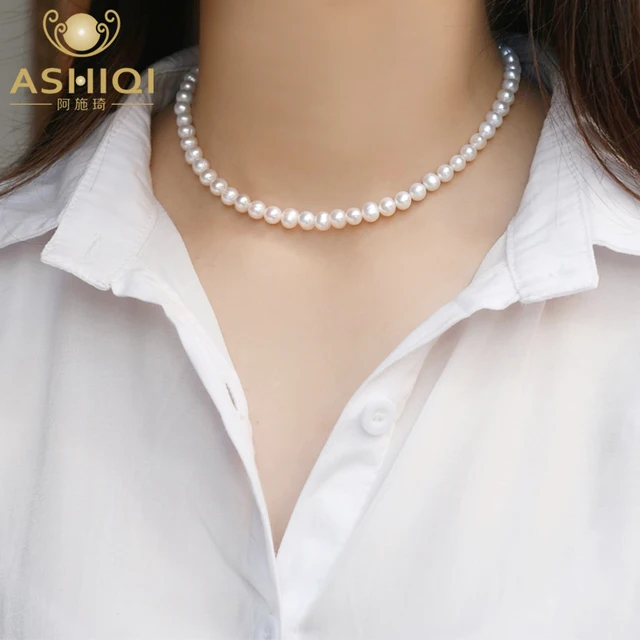 ASHIQI Natural Freshwater Pearl Chokers Necklace 925 Sterling Silver Jewelry for Women 2021 Gift New Fashion