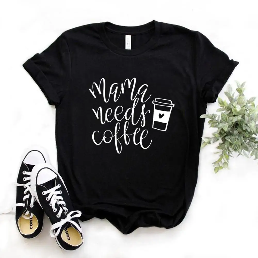 Winsummer Womens Mom Short Sleeve T Shirts Cute Graphic Letters Print Mama Needs Coffee Casual Summer Cotton Tees Tops 