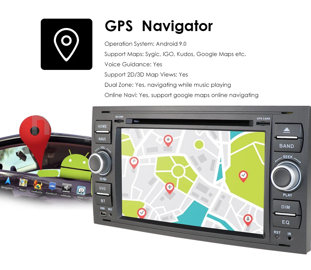 Discount 7"IPS Touch Screen Android 9.0 Car DVD Player For Ford Focus Transit Kuga Wifi Wifi 3G GPS Radio Steering wheel Free Camera+DVR 17